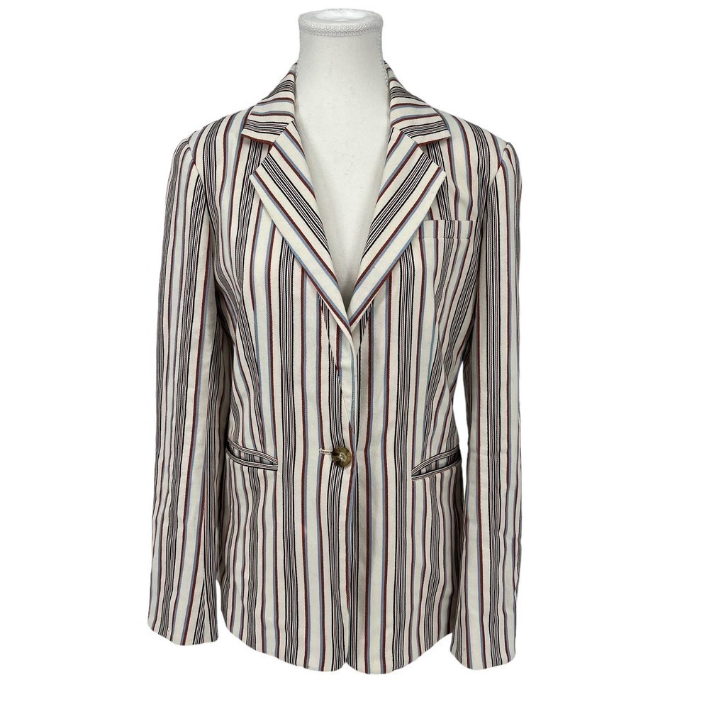 Derek Lam 10 Crosby Blazer Stripe Ecru Blue Orange Size 6